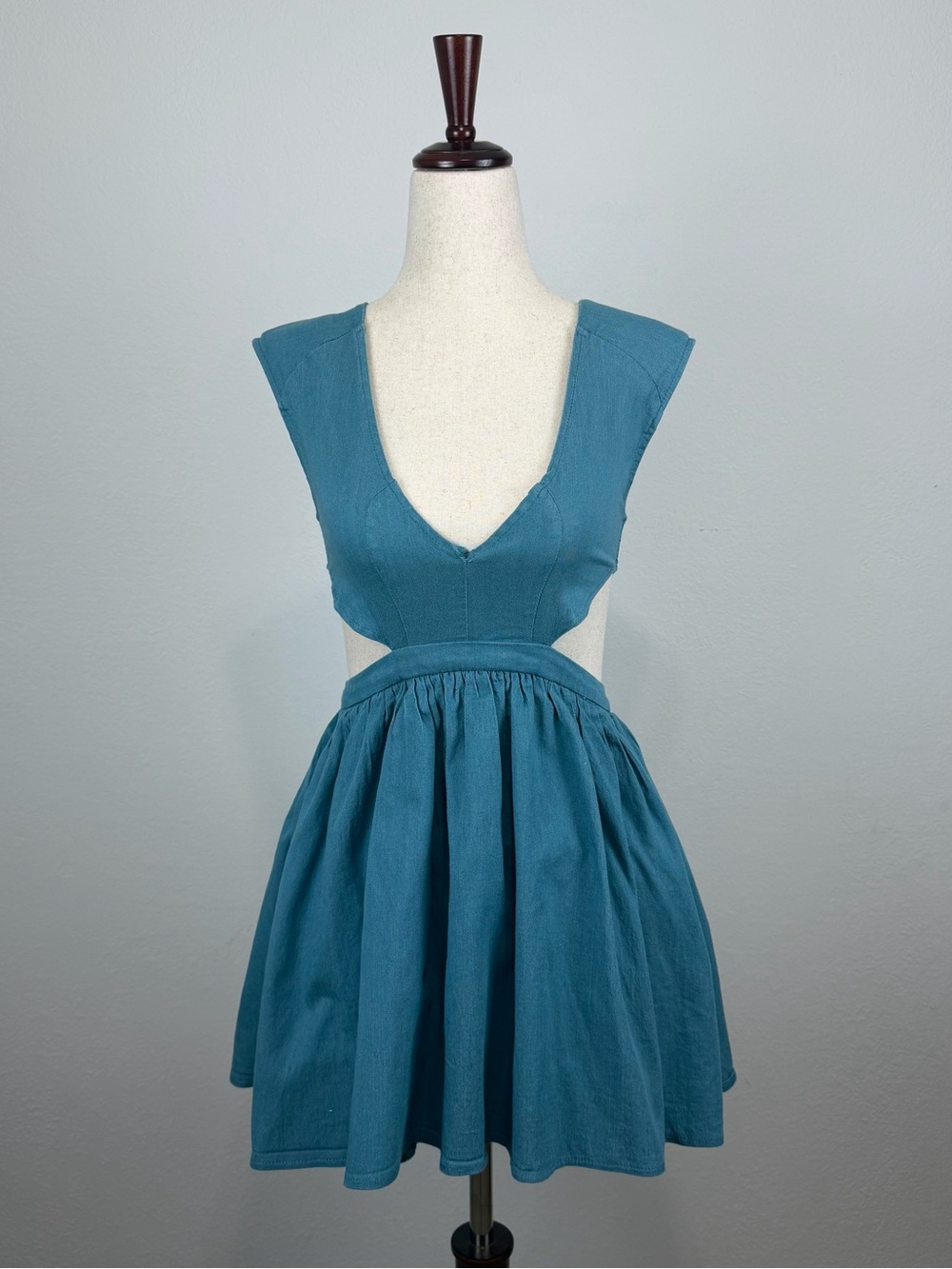 TOBI Teal Cutout V-Neck Mini Dress